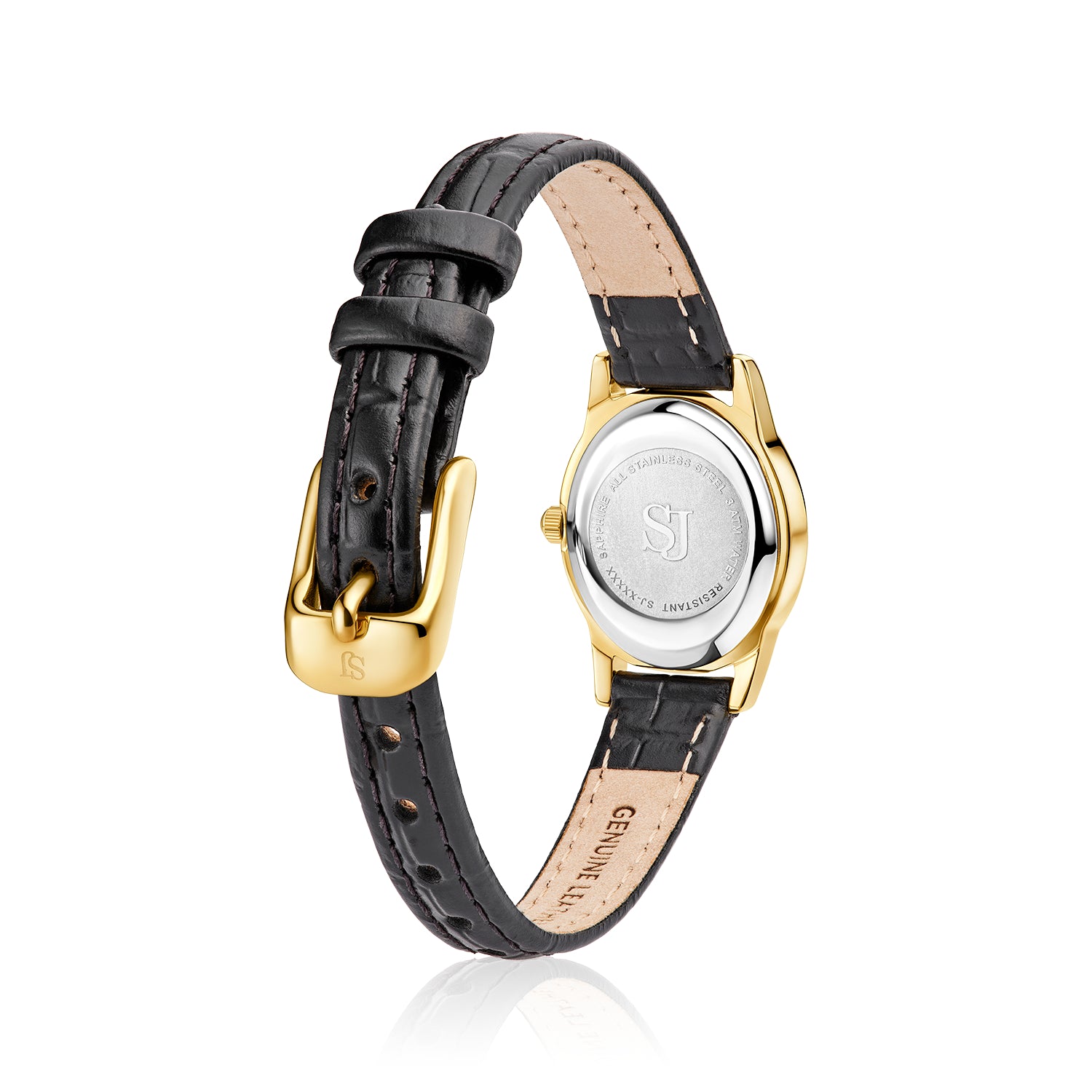 Stainless steel gold | Schwarzes Lederarmband