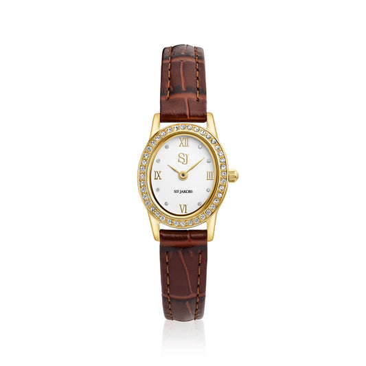 Stainless steel gold | Braunes Lederarmband