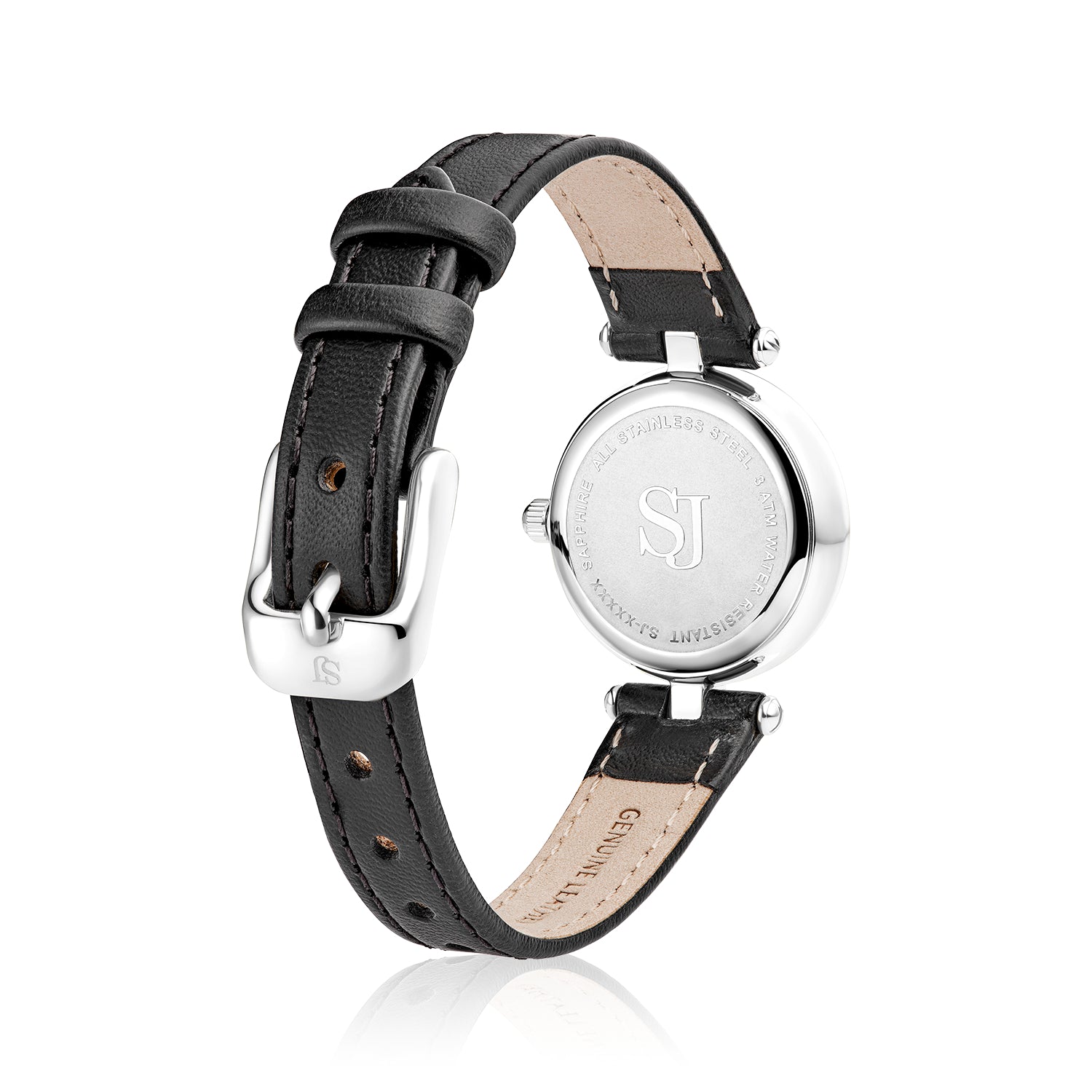 Stainless steel Silver | Schwarzes Lederarmband