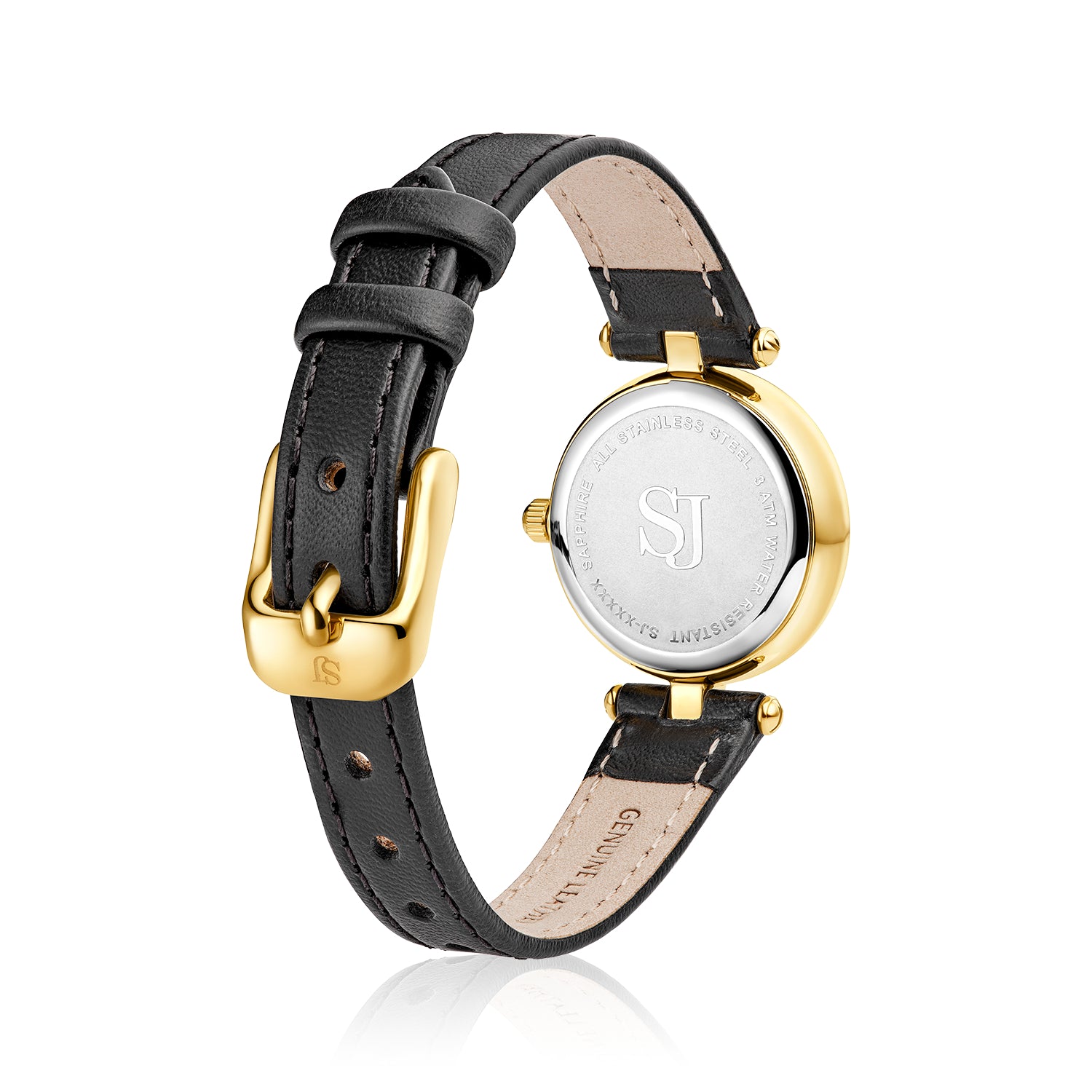 Stainless steel gold | Schwarzes Lederarmband