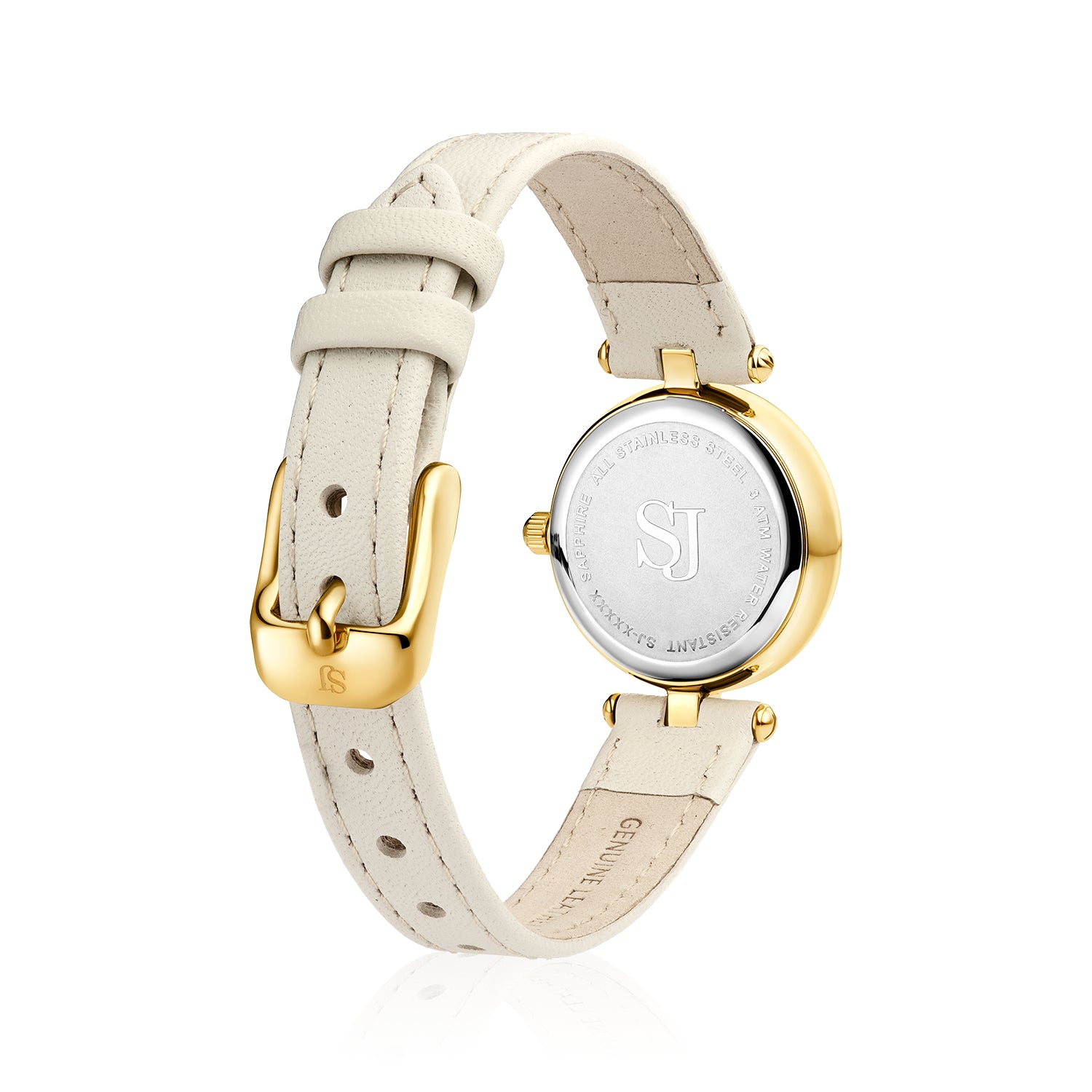 Stainless steel gold | Beiges Lederarmband