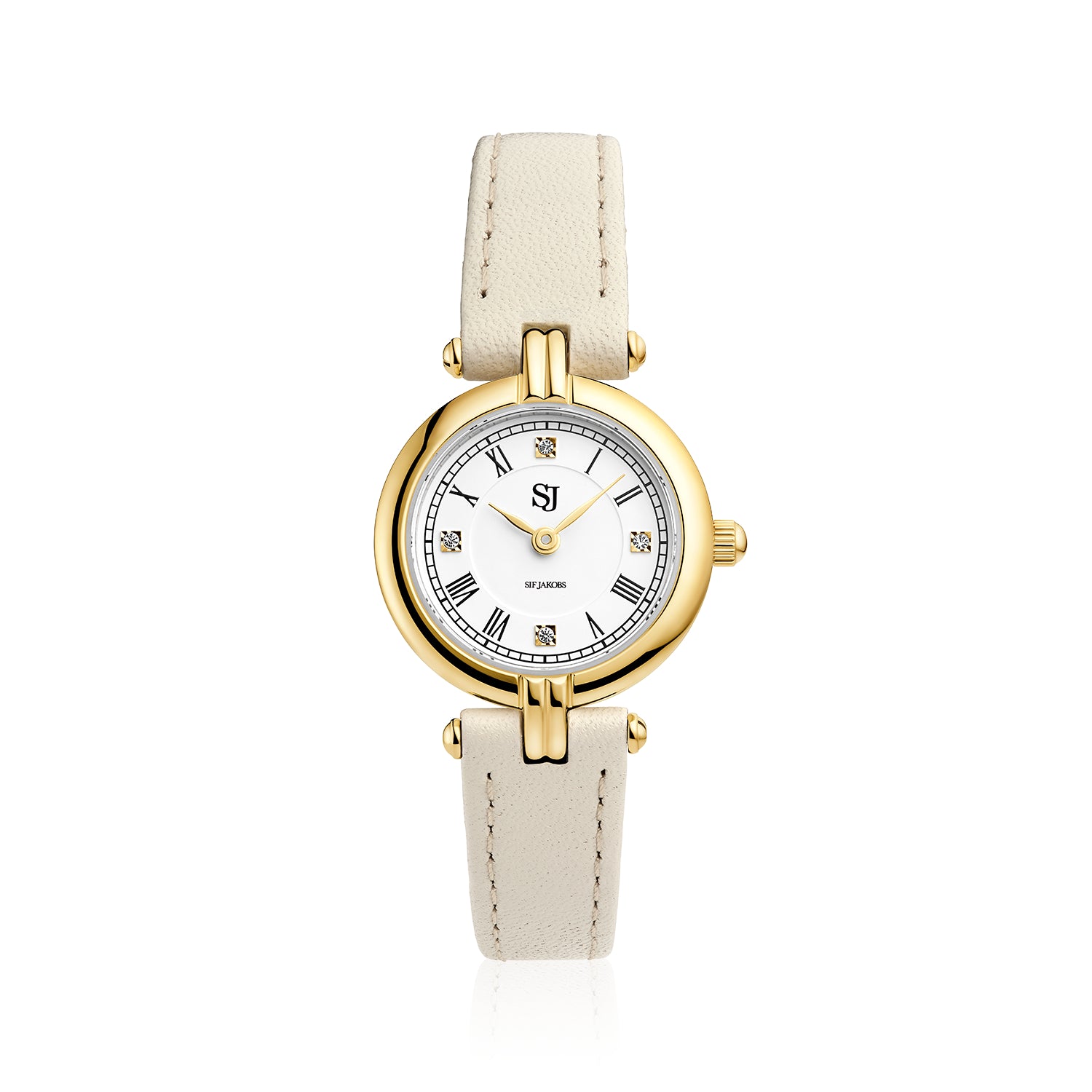 Stainless steel gold | Beiges Lederarmband