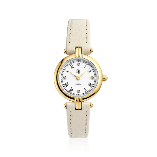 Stainless steel gold | Beiges Lederarmband