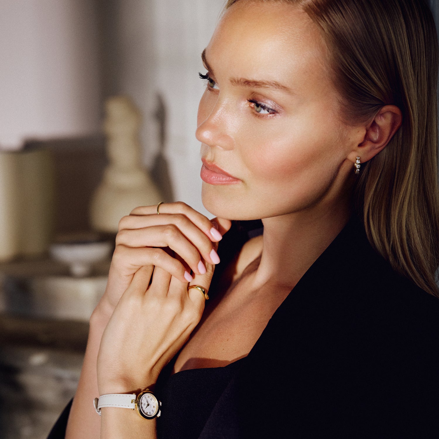 Stainless steel gold | Beiges Lederarmband