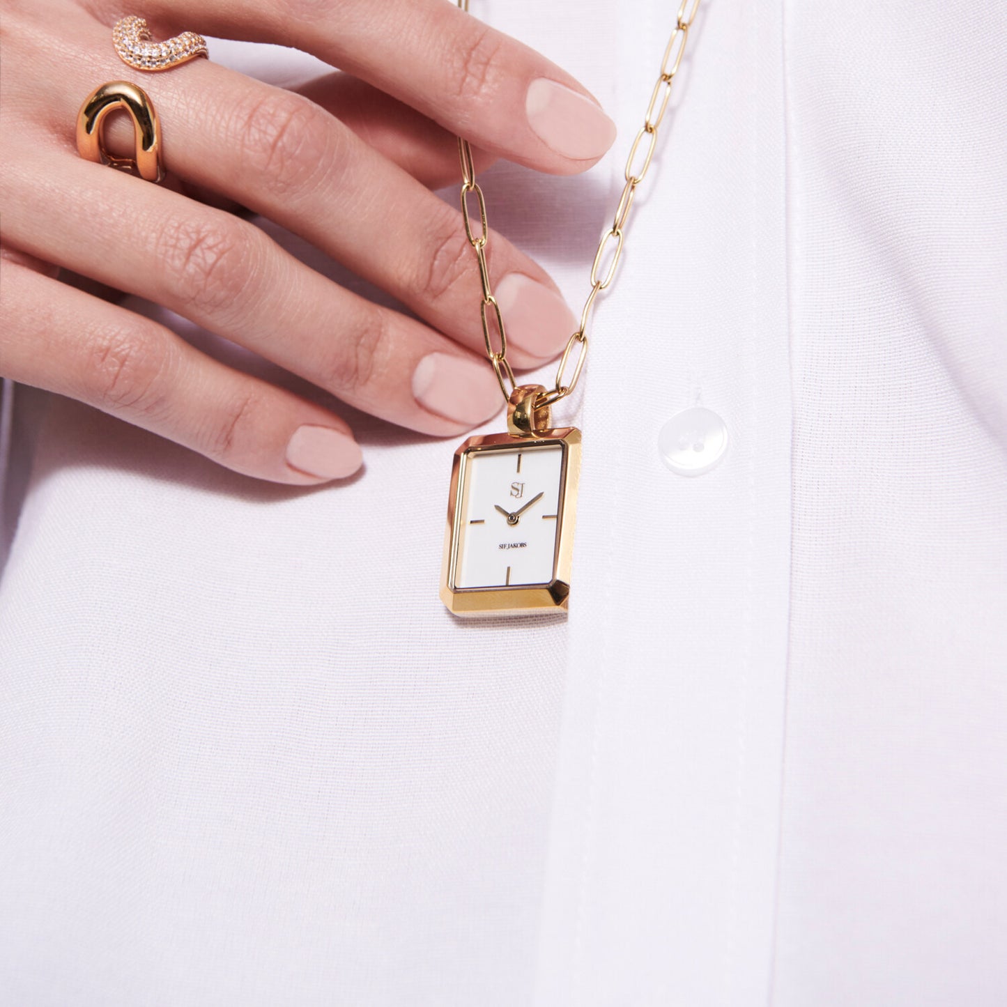 Stainless steel gold | Weißes Perlmutt-Zifferblatt